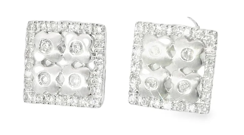 Ladies Earrings Dual Glow-Gorgeous Estate 14K White Gold MicroPave Diamond Square Flower Earrings