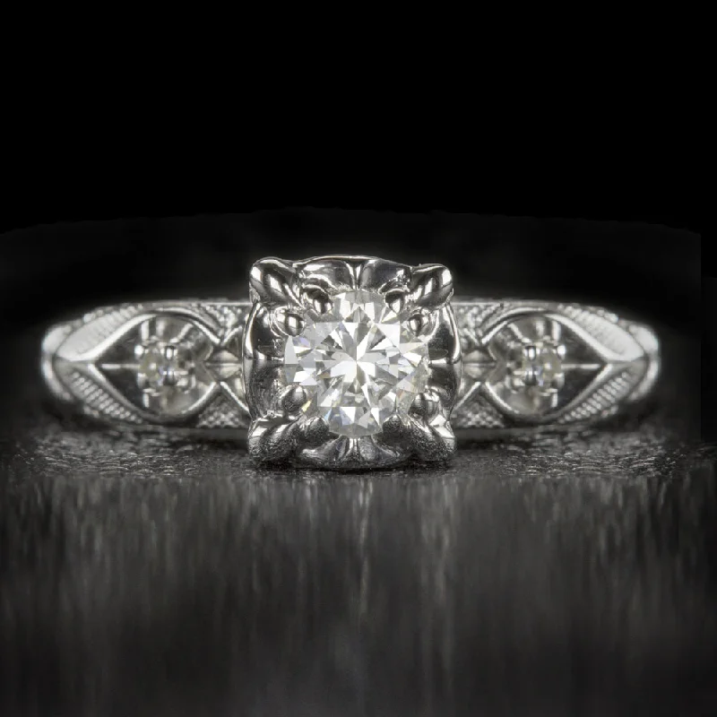 Ladies Engagement Rings Artisan Glow-0.35ct VINTAGE DIAMOND ENGAGEMENT RING MID CENTURY ILLUSION CLASSIC WHITE GOLD