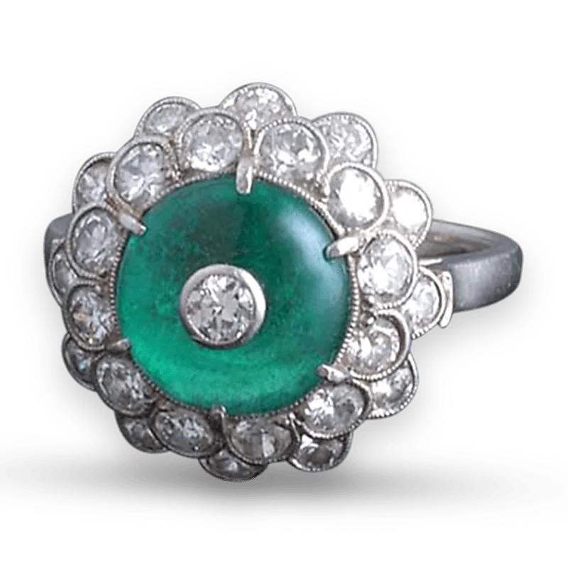 Ladies Ethnic Rings -Art Deco Cabochon Emerald Ring, 3.00 Carats