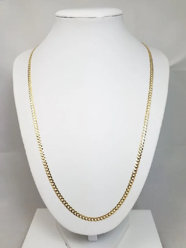 Ladies Necklaces with Custom Drops-Classic Solid Curb Link 22" Necklace in 10k Yellow Gold