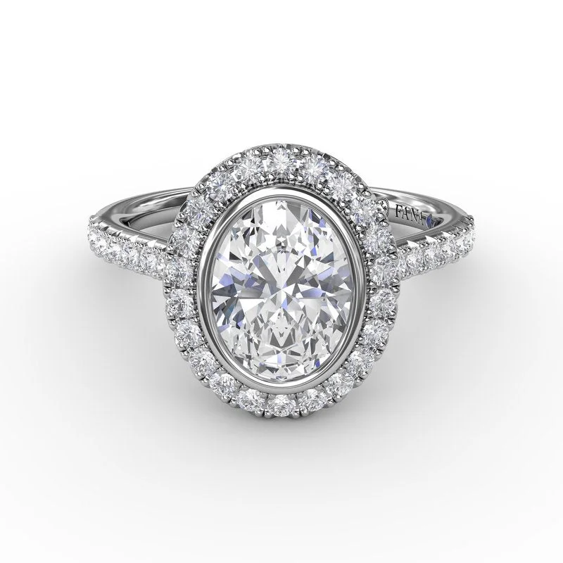 Ladies Engagement Rings with Euclase Glow-Classic Oval Diamond Halo Engagement Ring With Diamond Band S3338