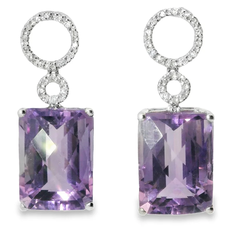 Ladies Earrings for Sister Glow-Beautiful 18K White Gold Diamond Amethyst Drop Earrings