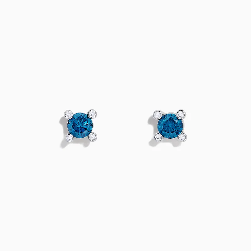 Ladies Earrings for Girl Glow-Bella Bleu 14K White Gold Blue Diamond Stud Earrings, 0.53 TCW