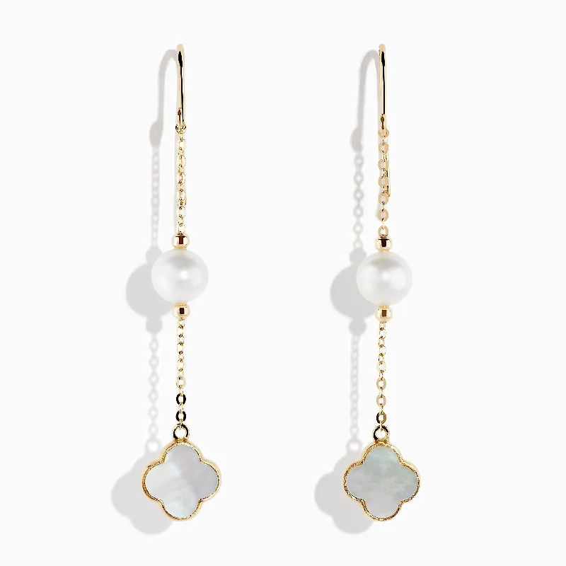 Ladies Earrings for Gala Spark-14K Yellow Gold Mother of Pearl and Cultured Pearl Earrings