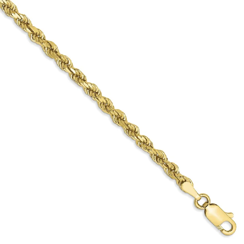 Ladies Sleek Modern Bracelets -3.25mm 10k Yellow Gold Diamond Cut Solid Rope Chain Anklet or Bracelet