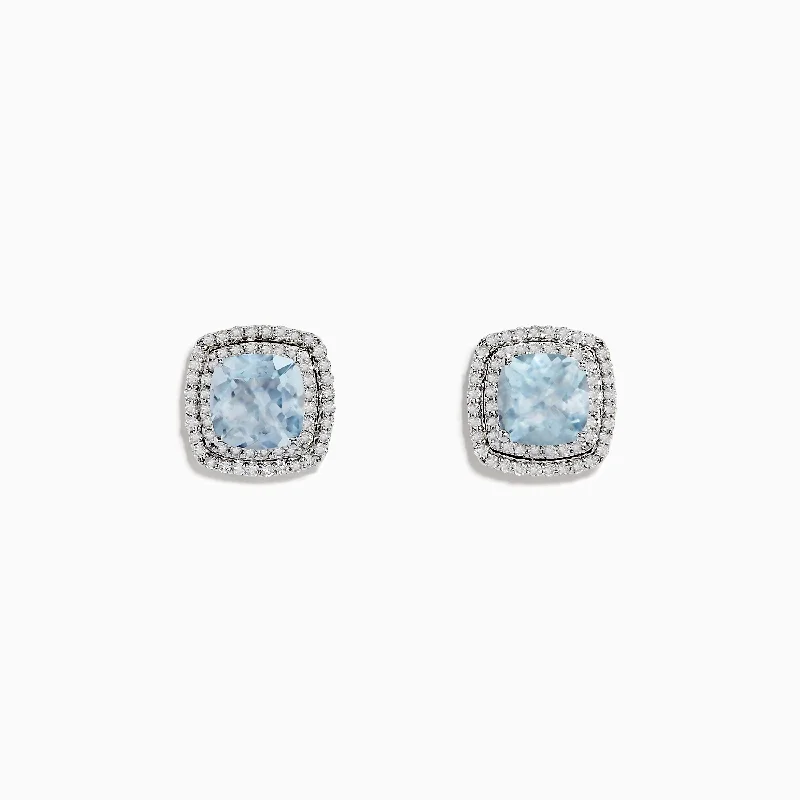 Ladies Earrings with Triangle Shine-Aquarius 14K White Gold Aquamarine and Diamond Earrings