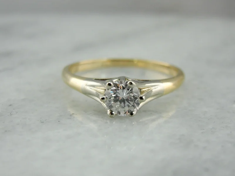 Ladies Engagement Rings Platinum Shine-Vintage Two Tone Diamond Solitaire Engagement Ring