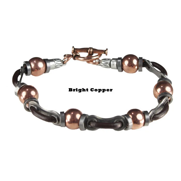 Ladies Titanium Band Bracelets -Men's Leather Link & Bead Bracelet