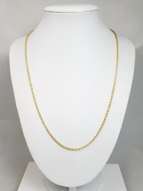 Ladies Necklaces with Round Charm-14k Yellow Gold Solid Round Wheat Chain 20" Necklace