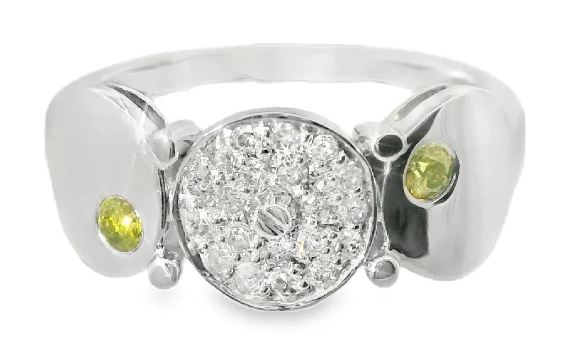 Ladies Gemstone Rings -Gorgeous Estate 14K White Gold Yellow Diamond Disc Circle Band Ring