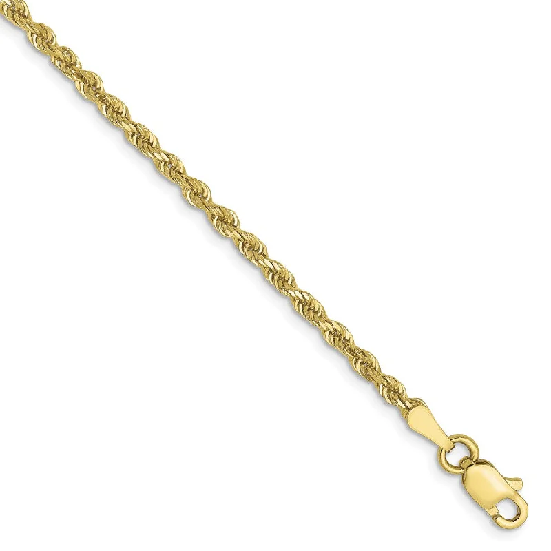 Ladies Key Motif Bracelets -2.5mm 10k Yellow Gold Solid D/C Rope Chain Anklet or Bracelet, 9 Inch