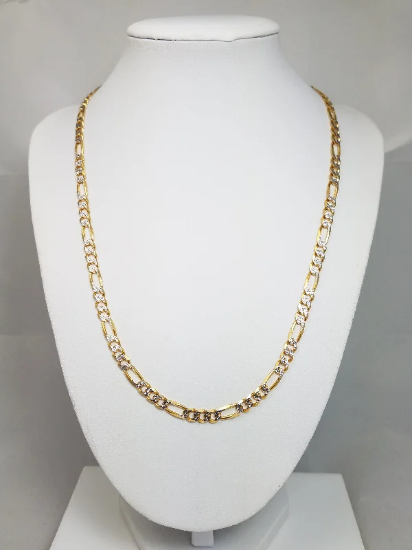 Ladies Necklaces with Silver Cassiterite-Sporty 20" 10k Two Tone Gold Diamond Cut Figaro Link Chain Necklace Italy