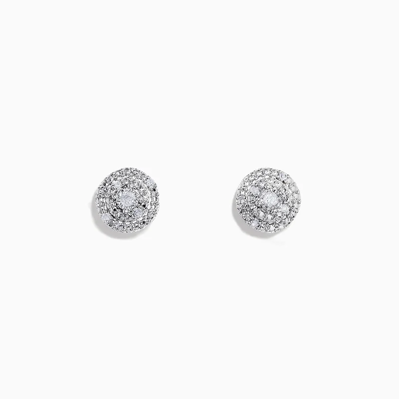 Ladies Earrings with Soft Morganite-925 Sterling Silver Diamond Pave Stud Earrings, 0.10 TCW