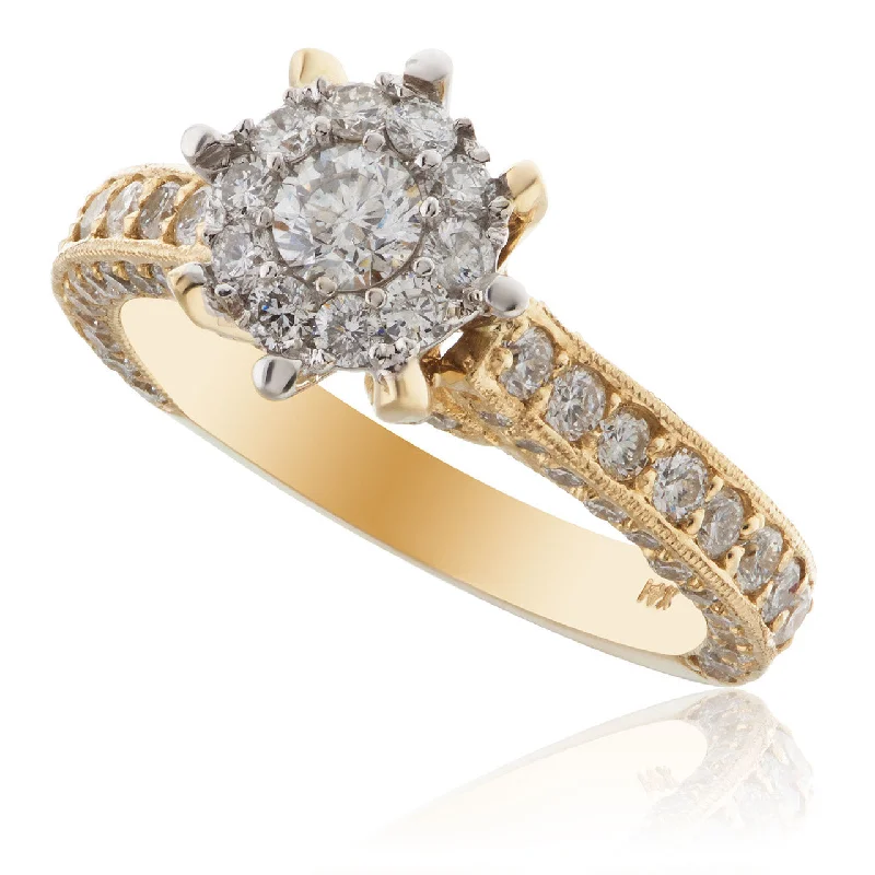 Ladies Engagement Rings Sun Spark-14K Yellow Gold 1.82ct Diamond Engagement Ring