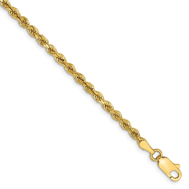 Ladies Pure Platinum Bracelets -2.75mm 14k Yellow Gold, D/C Solid Rope Chain Anklet or Bracelet