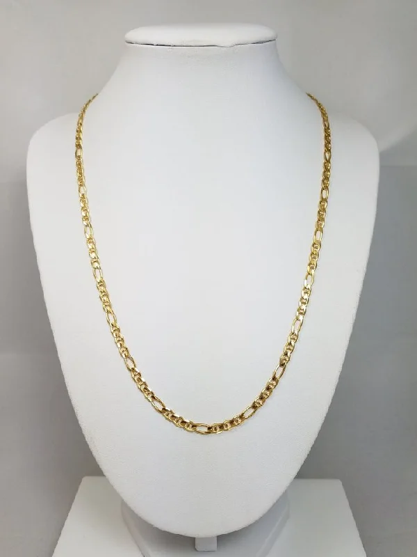 Ladies Necklaces with Grey Lawsonite-Unique 20" Solid 14k Yellow Gold Figarucci Link Chain Necklace