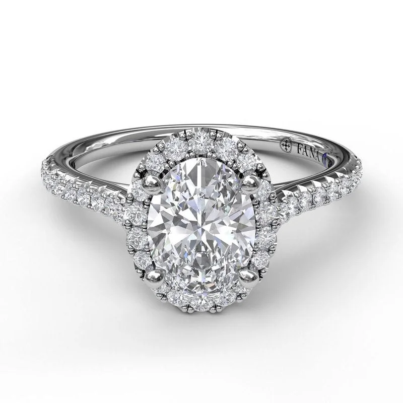 Ladies Engagement Rings Modern Shine-Delicate Oval Shaped Halo And Pave Band Engagement Ring S3792