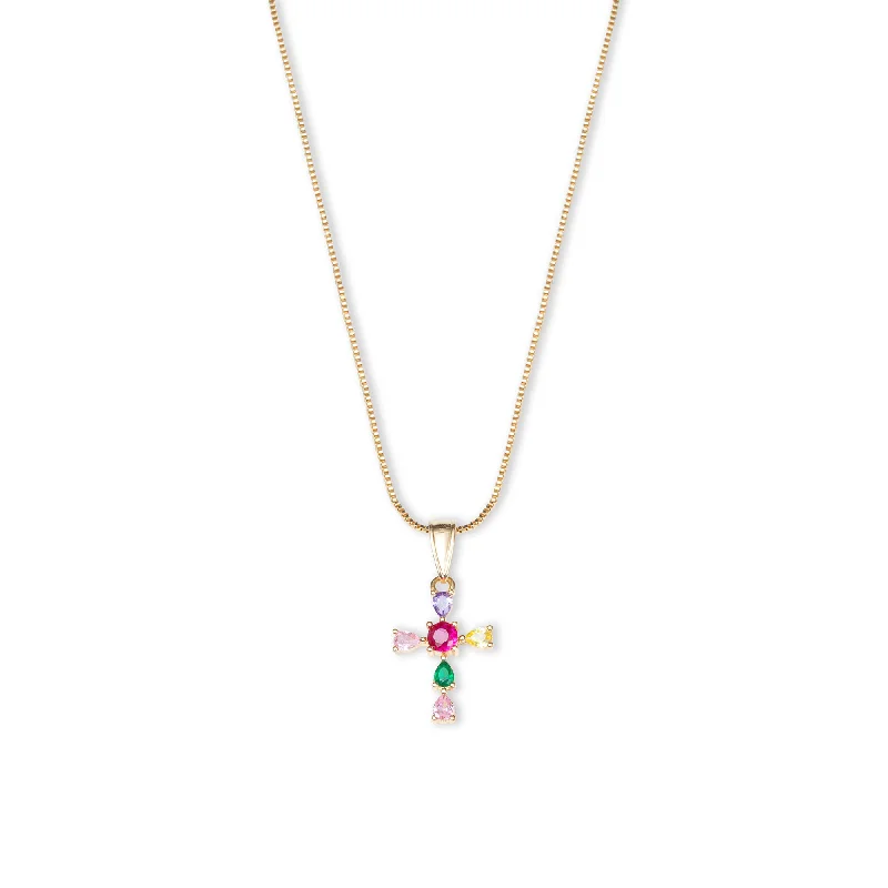 Ladies Necklaces Five Strands-THE MULTICOLOR CROSS PENDANT NECKLACE