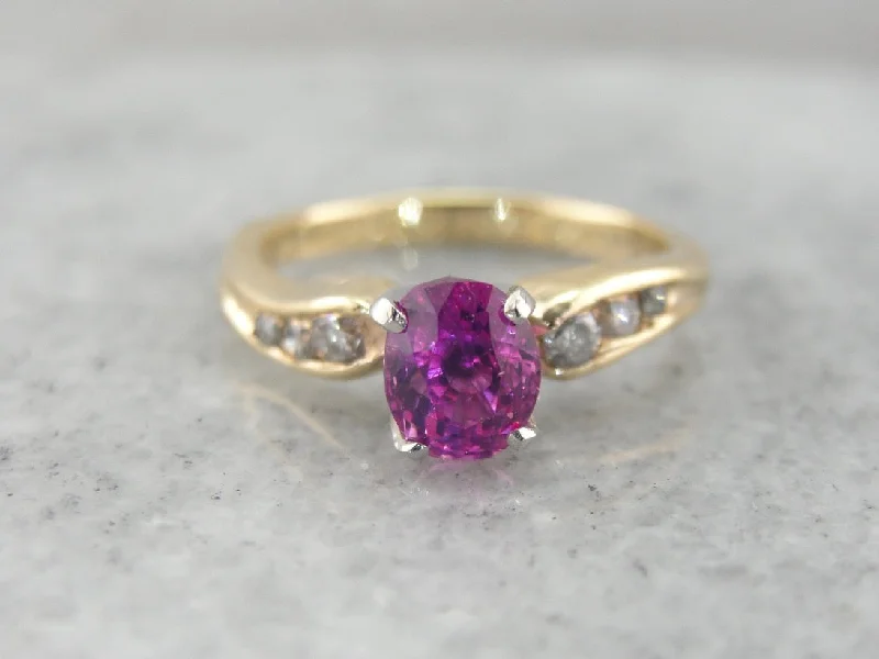 Ladies Engagement Rings Wide Glow-Pink Sapphire Engagement Ring with Diamond Accented Shoulders