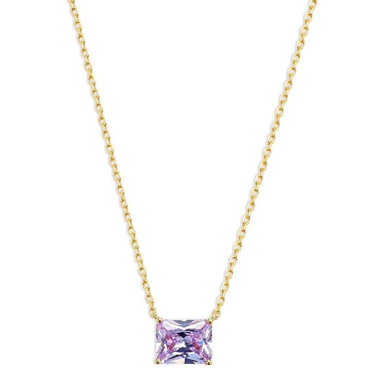 Ladies Necklaces with Lilac Amethyst-THE PURPLE SOLITAIRE EMERALD NECKLACE