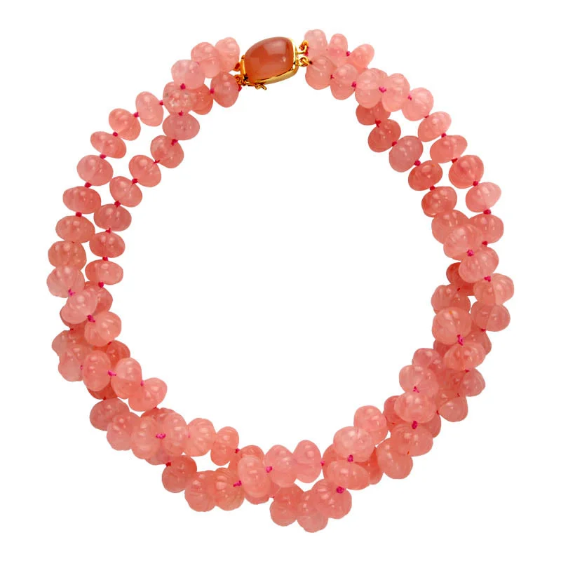 Ladies Necklaces for Bridal Shine-Toggle Necklace - Rose Quartz and Chalcedony  (1333A)