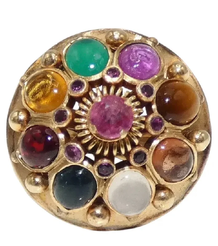 Ladies Evening Rings -Thai Princess Ring 14K Gold Multi Gem Stones