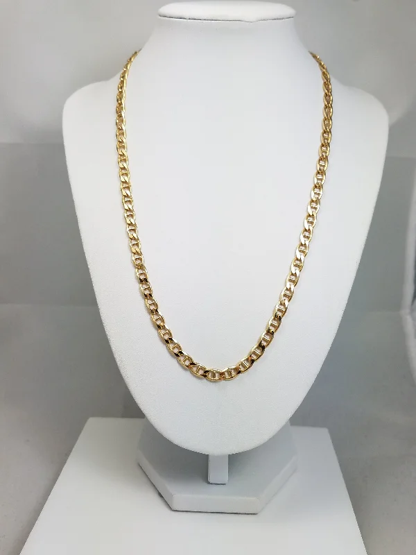 Ladies Necklaces Low Cost-Sturdy 20" Solid 14k Yellow Gold Mariner Link Chain Necklace