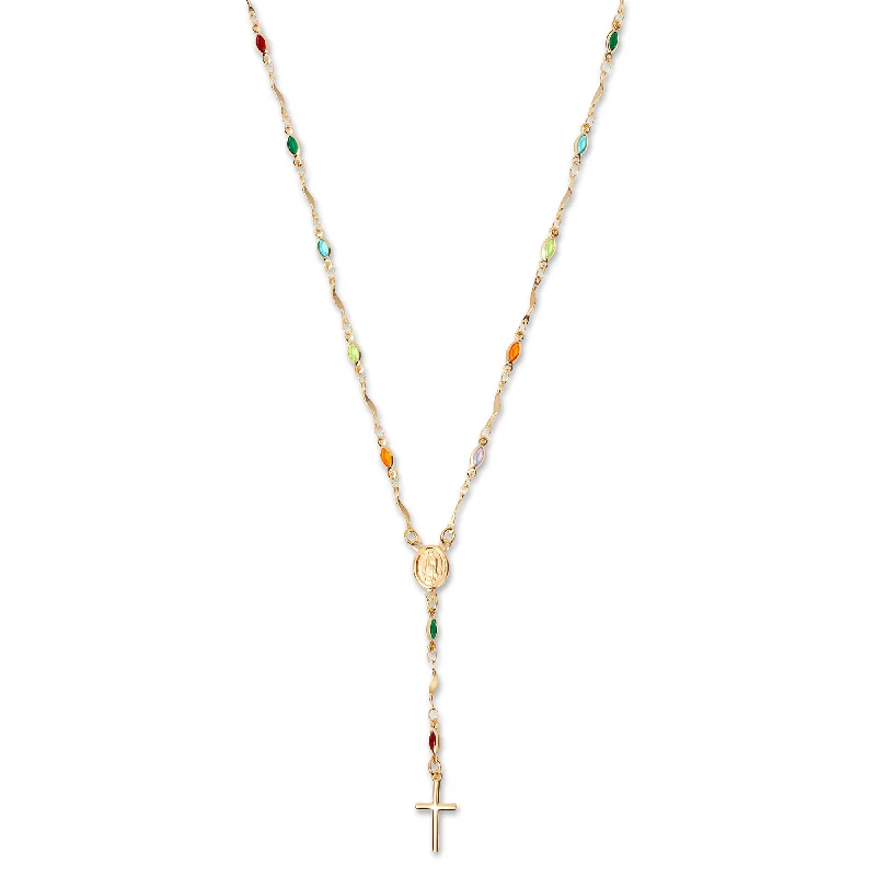 Ladies Necklaces with Blue Beryl-THE COLORED STONE ROSARY CROSS NECKLACE