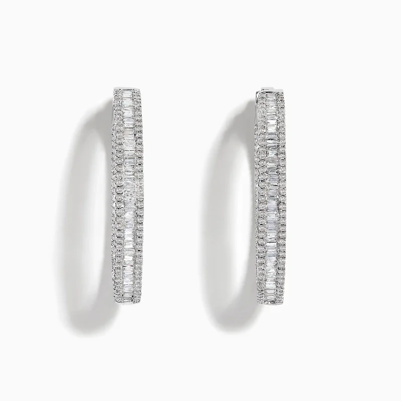 Ladies Earrings for Explorer Shine-Pave Classica 14 Karat White Gold Diamond 1.25" Hoop Earrings 2.24 TCW