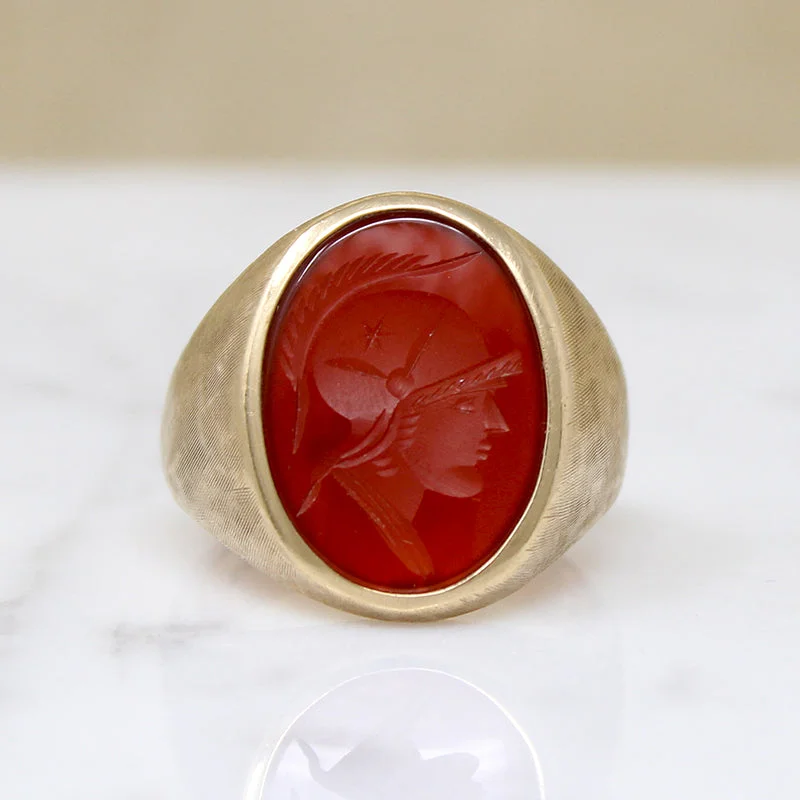 Ladies Statement Rings -Florentine Finish Roman Soldier Intaglio Signet Ring