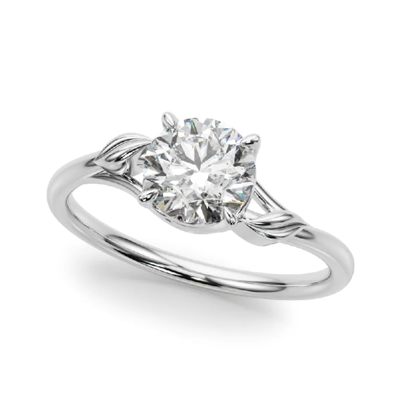 Ladies Engagement Rings Side Spark-14K Solitaire Leaf Wave Engagement Ring