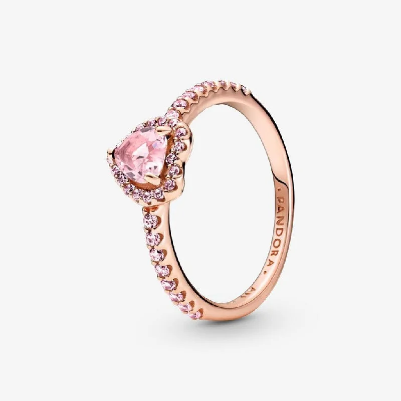 Ladies Birthstone Rings -PANDORA : Sparkling Elevated Heart Ring - Pink