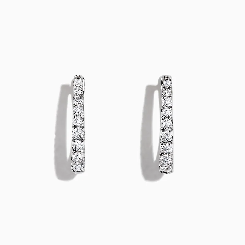 Ladies Earrings for Grandma Shine-Pave Classica 14K White Gold 3/4"Diamond Hoop Earrings, 0.49 TCW