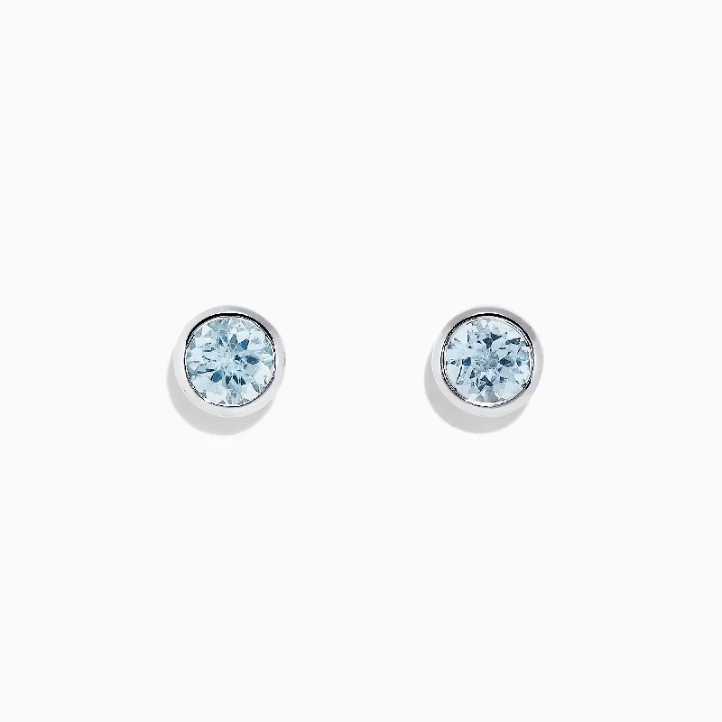 Ladies Earrings for Music Spark-Aquarius 14K White Gold Aquamarine Stud Earrings, 0.90 TCW