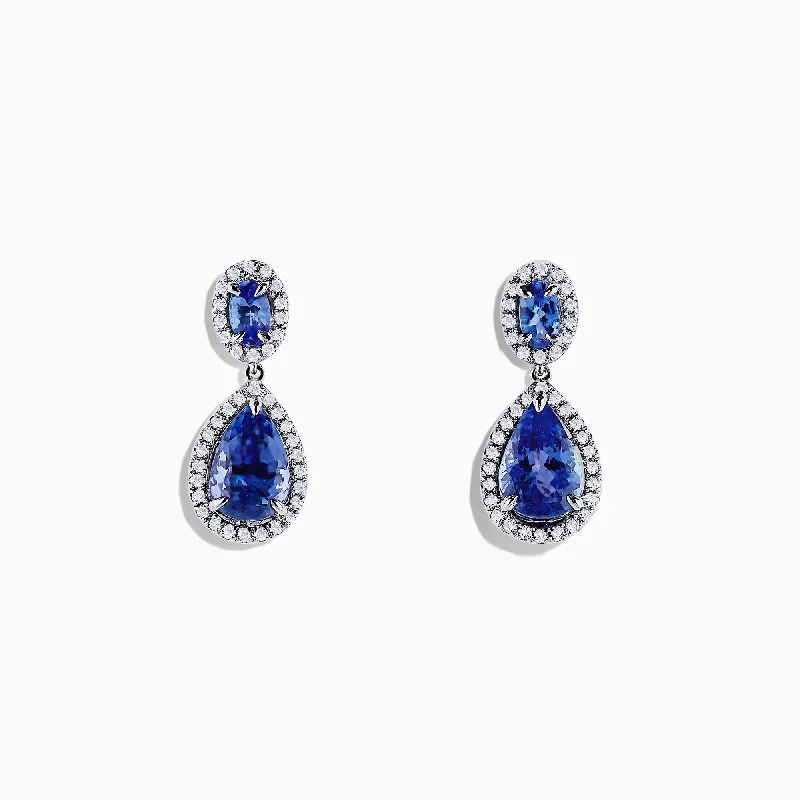 Ladies Earrings with Navy Sodalite-Nahla Siri 14K Gold Tanzanite and Diamond Earrings, 2.90 TCW