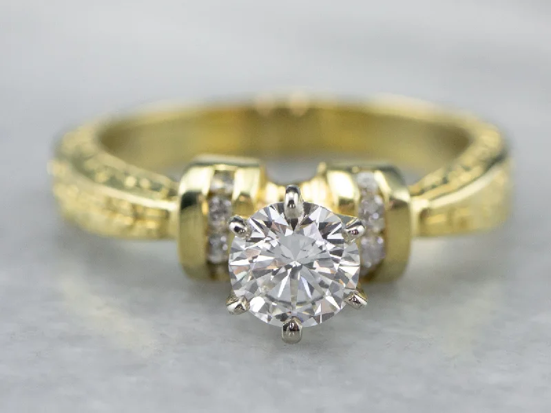 Ladies Engagement Rings Elegant Shine-Diamond Patterned Gold Engagement Ring