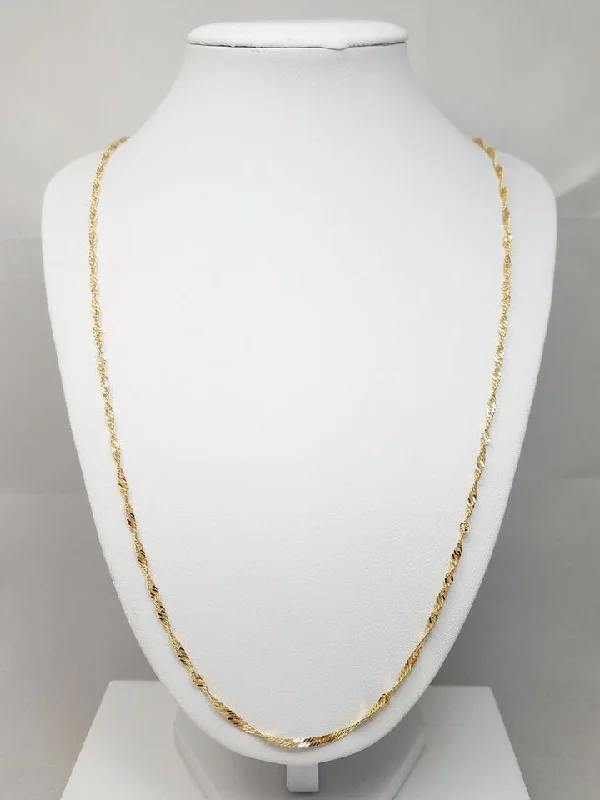 Ladies Necklaces with Moon Shine-Radiant 18k Yellow Gold Solid 24" Singapore Link Chain Necklace