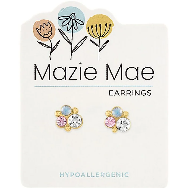 Ladies Earrings with Blue Sapphire-Center Court : Gold White Opal & Vintage Rose Cluster Stud Mazie Mae Earrings