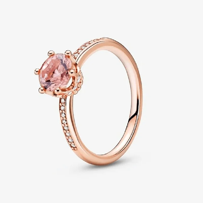 Ladies Star Rings -PANDORA : Pink Sparkling Crown Solitaire Ring