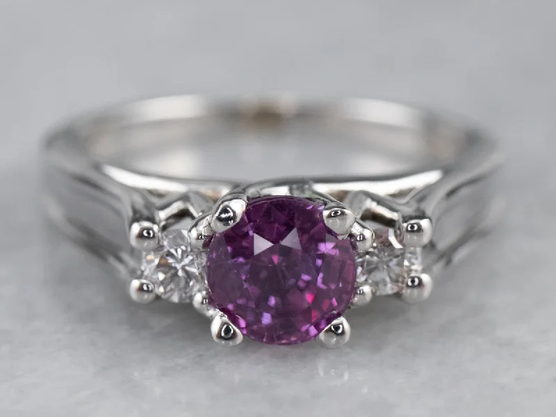 Purple Sapphire Diamond White Gold Engagement Ring