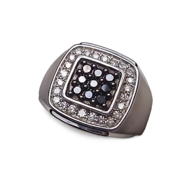 Ladies Fine Rings -Estate Sterling 925 Silver Black White Diamond Mens Mans Band Ring