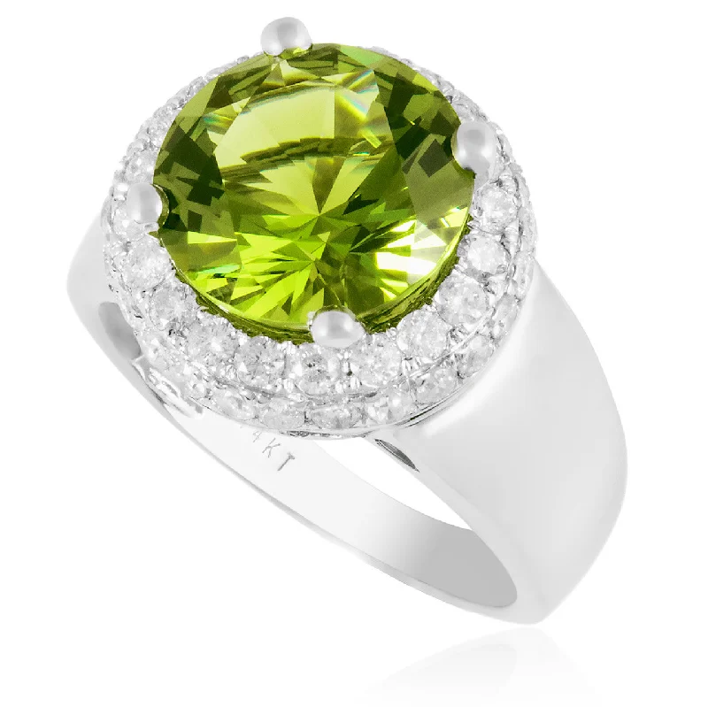 Ladies Engagement Rings Boho Glow-14K White Gold 1.35ct Peridot and Diamond Engagement Ring