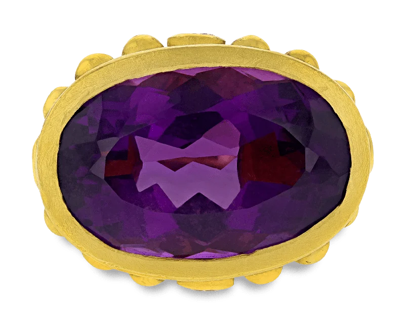 Ladies Floral Rings -Amethyst Dome Ring, 30.00 Carats