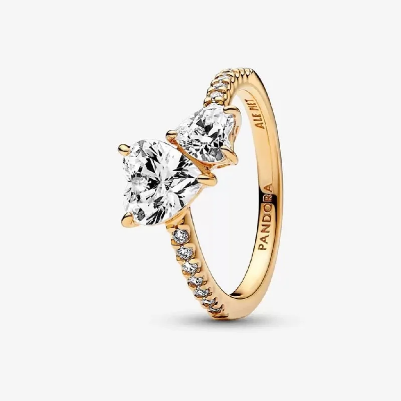 Ladies Tension Rings -PANDORA : Double Heart Sparkling Ring in Gold Plated