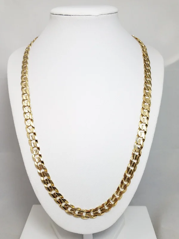 Ladies Necklaces for Pal Glow-Bold 22" Solid 10k Yellow Gold Concave Curb Link Chain Necklace