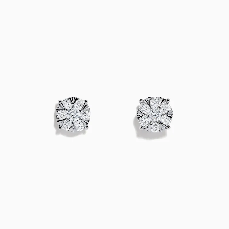 Ladies Earrings with Bold Gems-14K White Gold Diamond Cluster Stud Earrings, 1.01 TCW