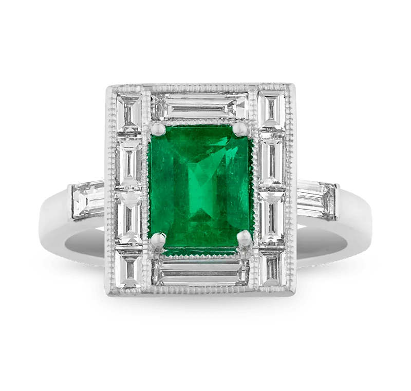 Ladies Shell Rings -Art Deco-Style Emerald Ring, 1.46 carats