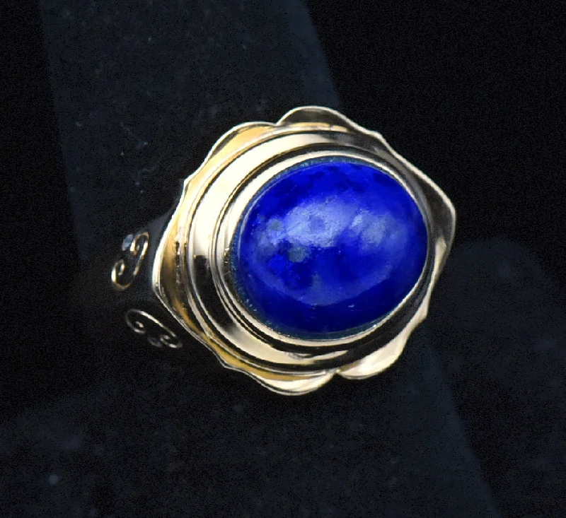 Ladies Triangle Rings -Vintage Vermeil Lapis Lazuli and Rhinestone Ring - Size 8