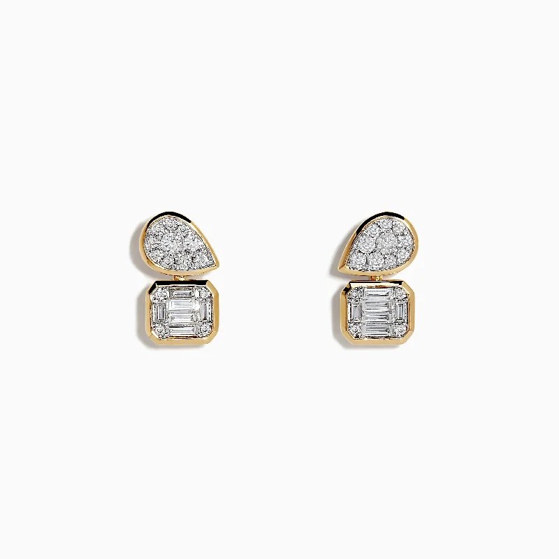 Ladies Earrings for Party Spark-D'oro 14K Yellow Gold Toi Et Moi Diamond Stud Earrings 0.52 TCW