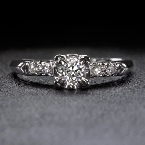 Ladies Engagement Rings Infinity Shine-0.30ct OLD EUROPEAN CUT DIAMOND VINTAGE ENGAGEMENT RING CLASSIC 14k WHITE GOLD